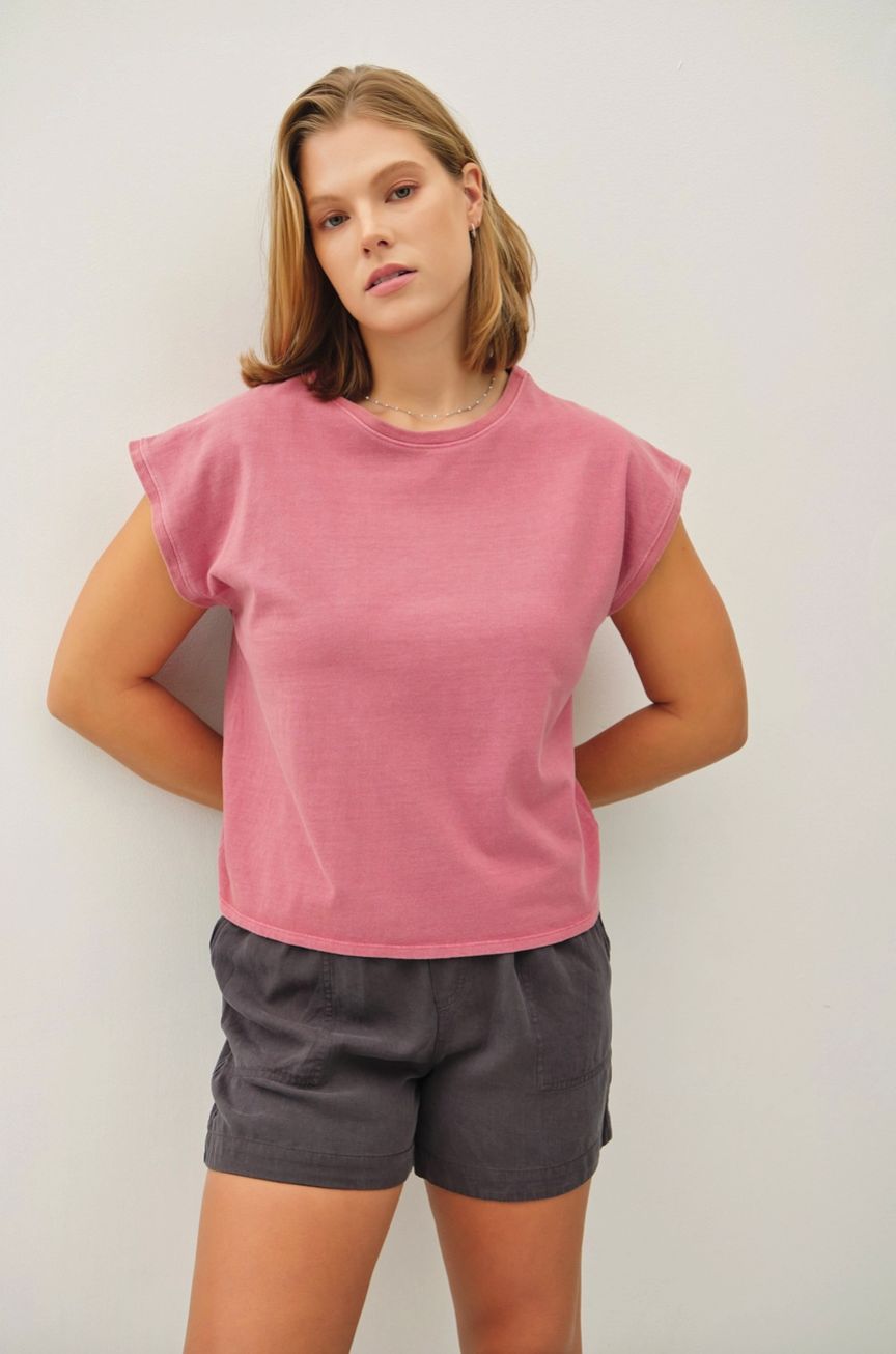 Curvy Rose Capped T Shirt