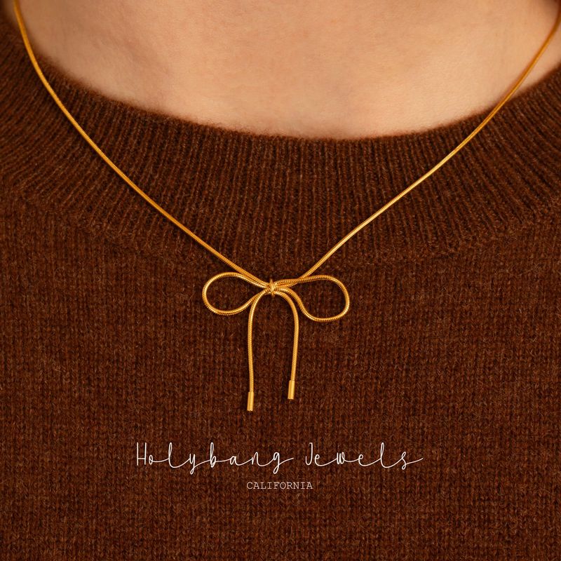 Rose Gold Bow Necklace 14&quot;