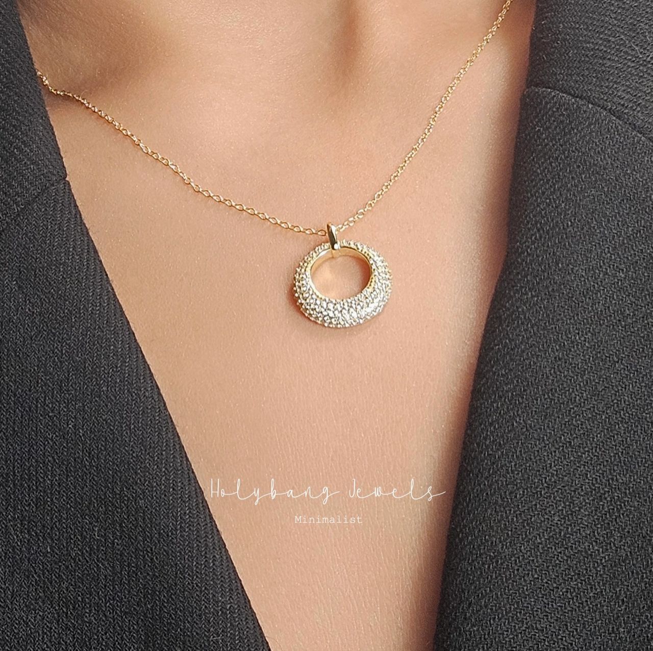 Gold Pave Halo Necklace 18"