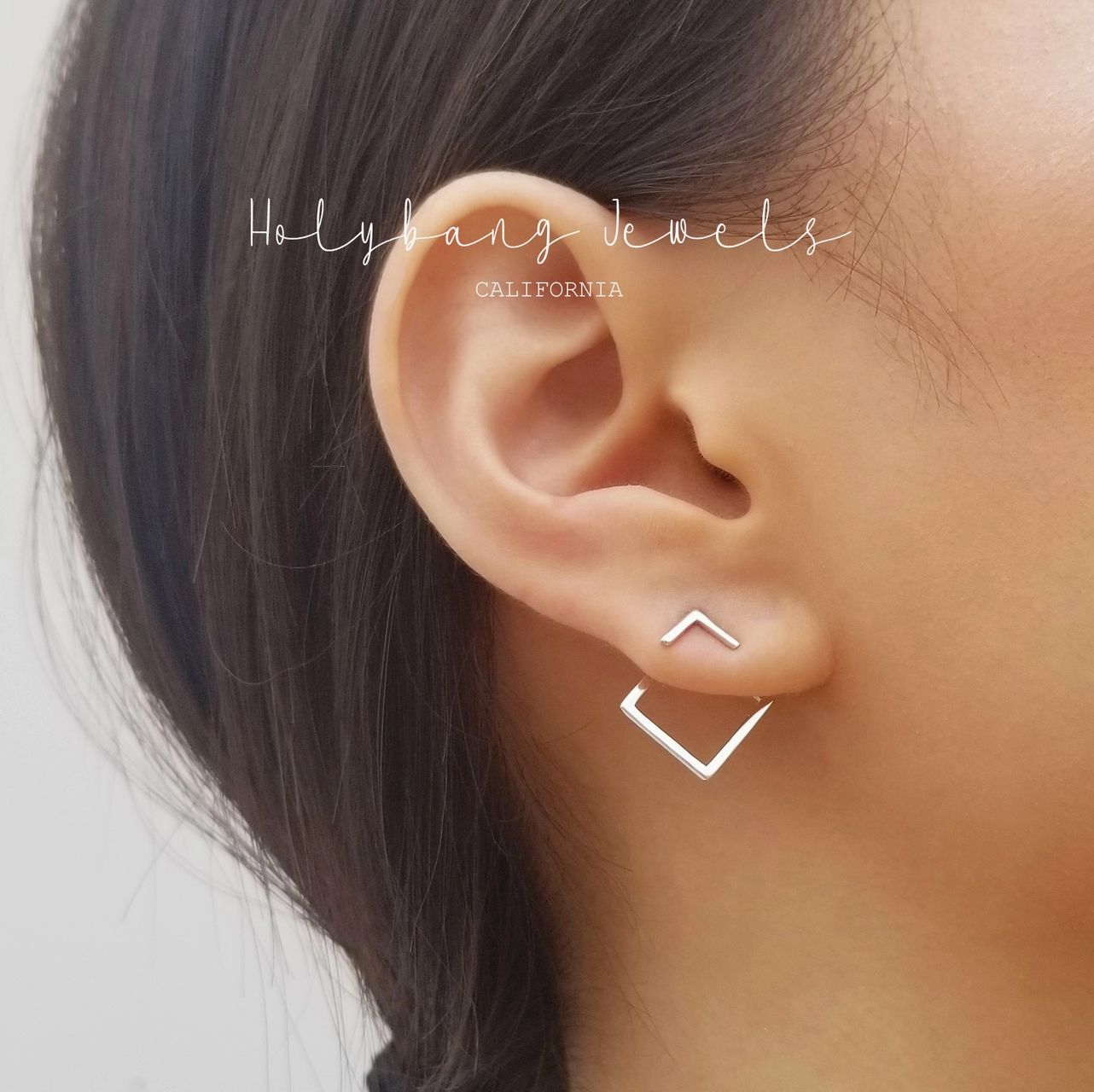 Silver Square Ear Jacket