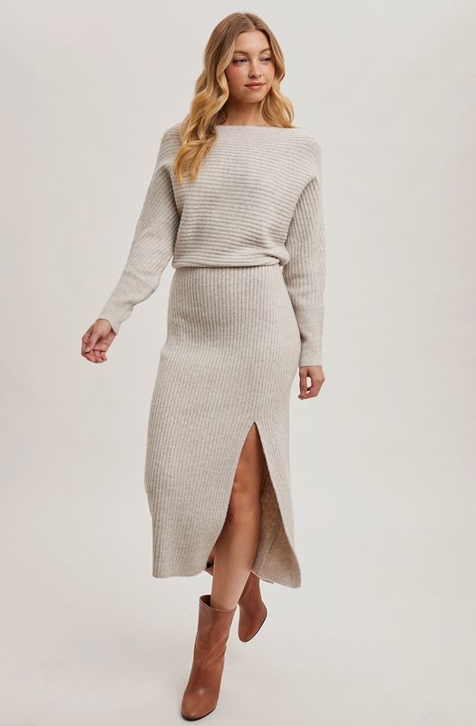 Oatmeal Off Shoulder Knit Dress