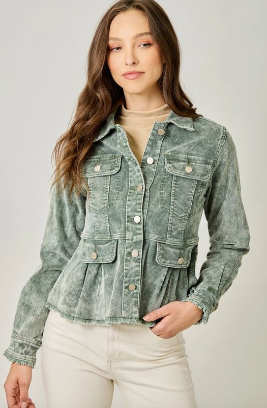 Peplum Washed Green Jacket