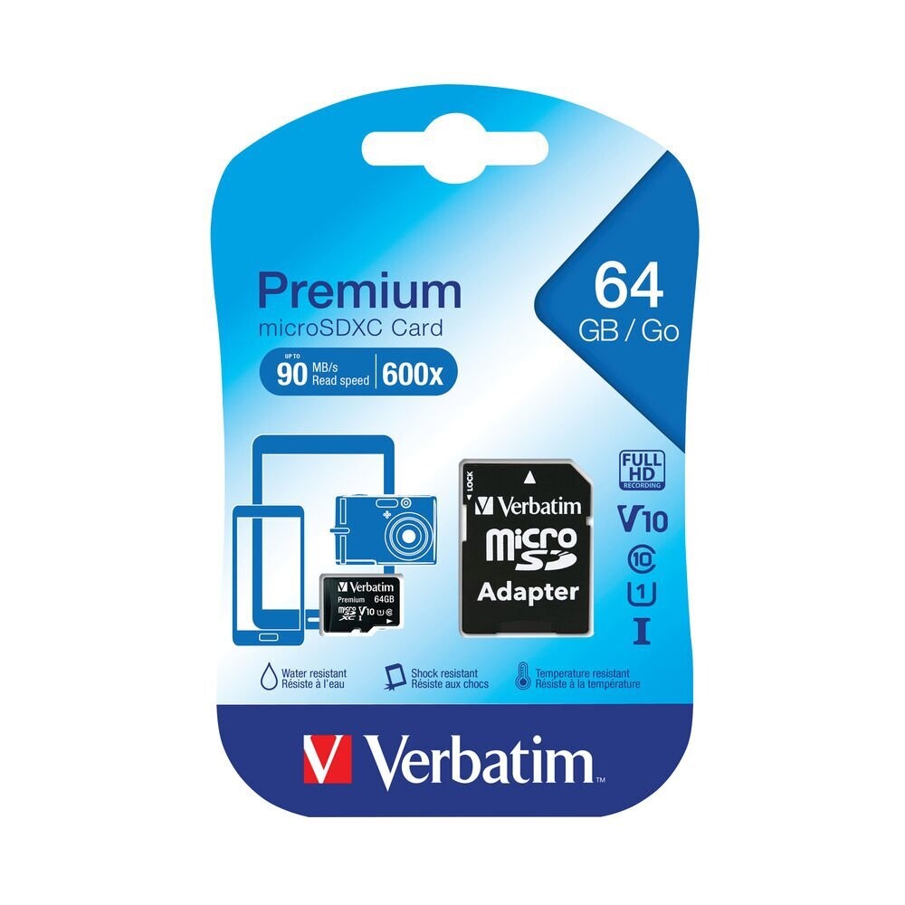 Verbatim MICRO SDXC 64GB CL 10 ADAP microSDXC card 64 GB Class 10 incl. SD adapter