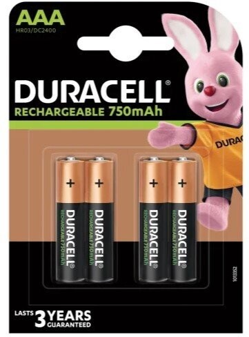 Duracell Recharge Plus NiMH Rechargeable AAA Battery, 750mAh, 1.2V