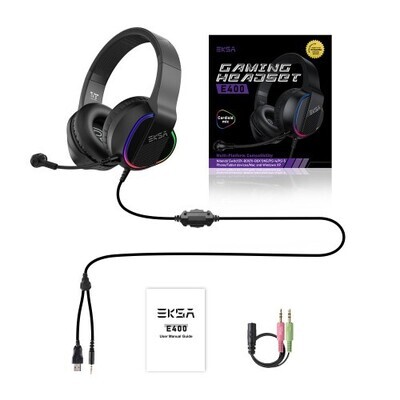 EKSA E400 Stereo Surround Sound Over-Ear Wired Gaming Headset - Black