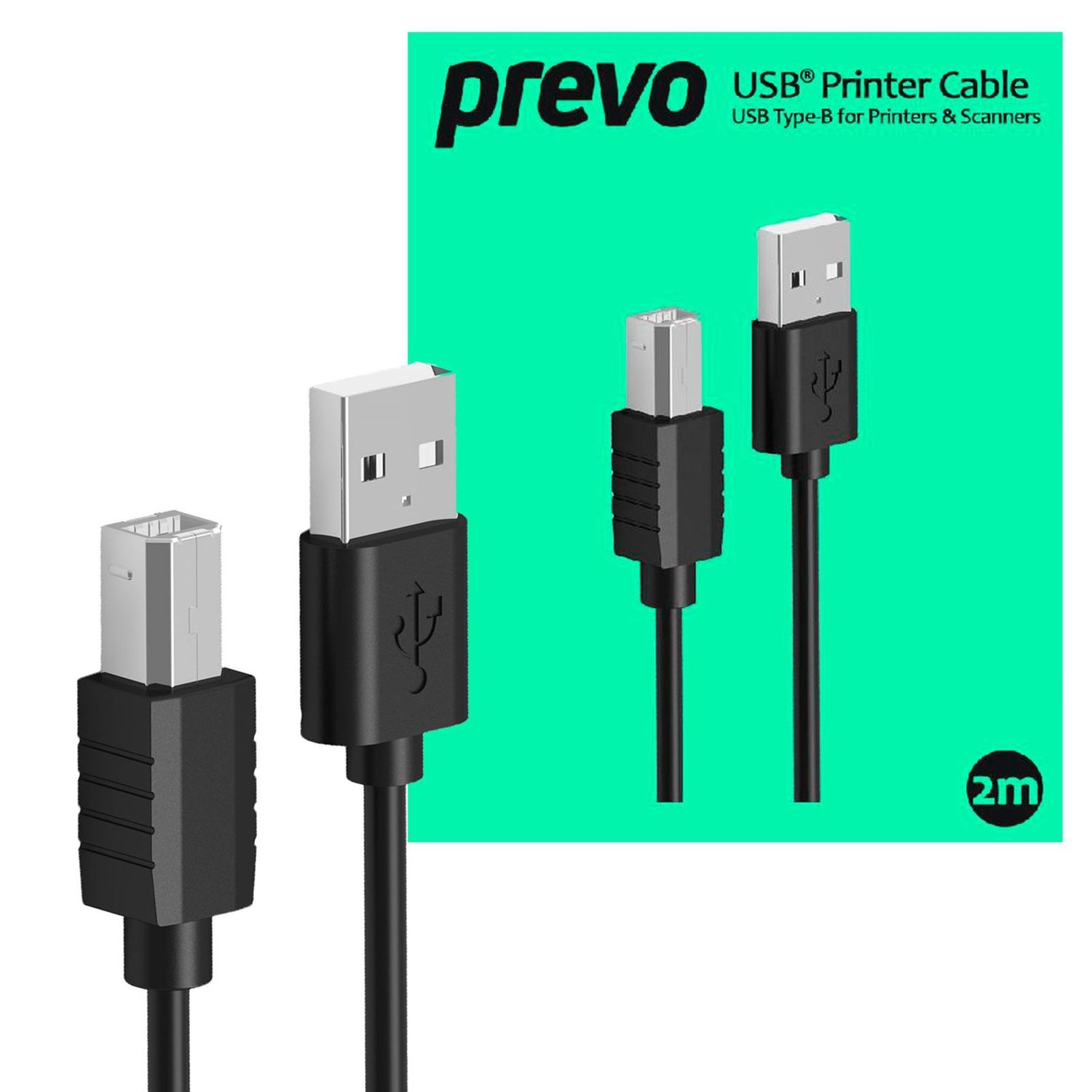 Prevo USBA-USBB-2M USB Printer Cable, USB 2.0 Type-A (M) to USB 2.0 Type-B (M), 2m