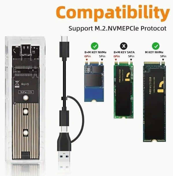 M.2 NVME Single Protocol SSD Case Clear USB Type C 10Gbps PCI-E M2 SSD Transparent External Enclosure Hard Disk Box