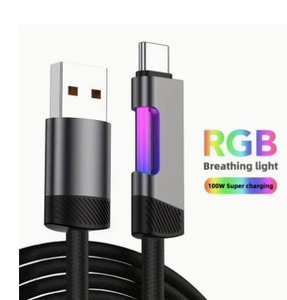 OOZCC 120W 6A USB-C Fast Charging Cable with RGB Ambient Light,