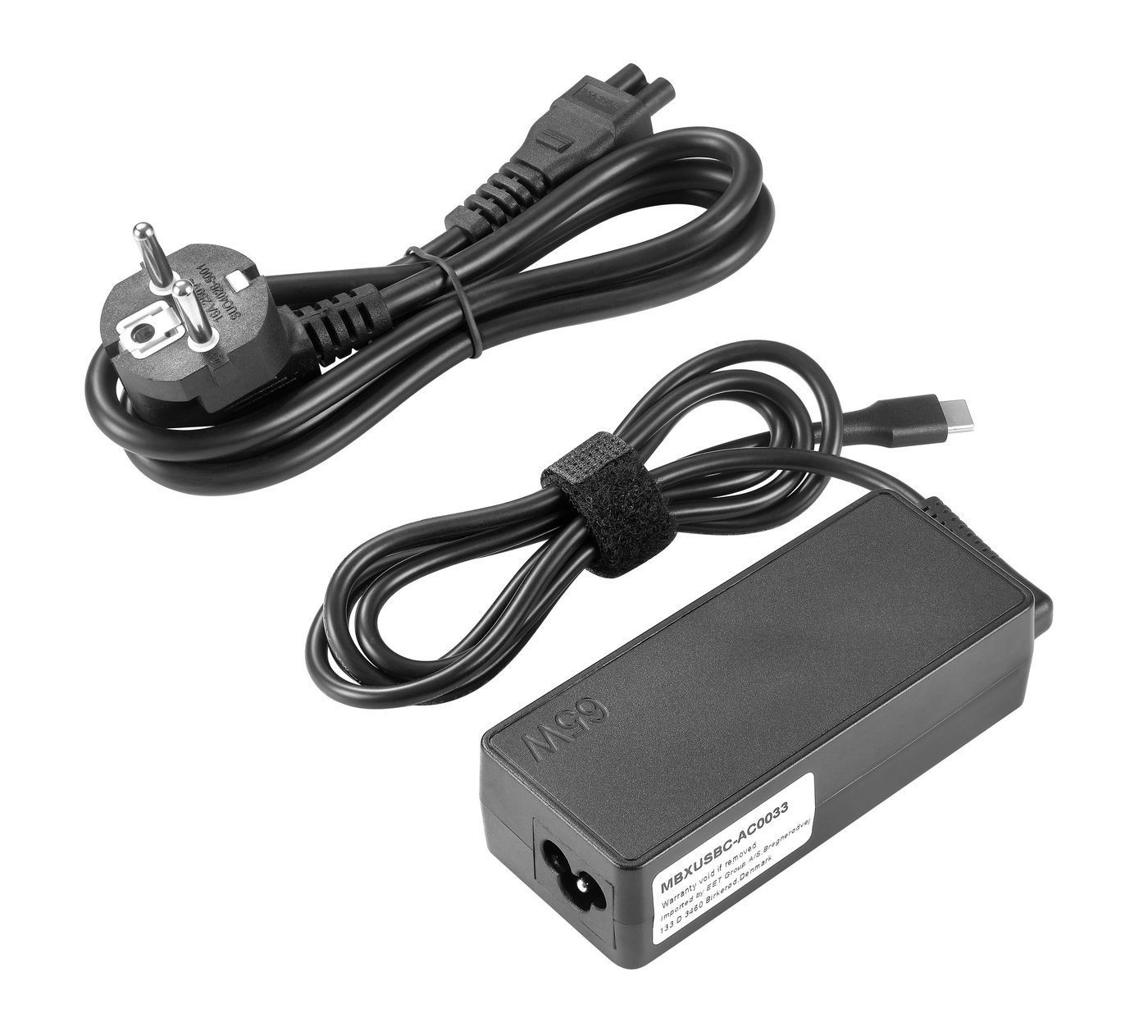 CoreParts USB-C Power Adapter PD3.0 65W. 5V/3A, 9V/3A, 12V/3A, 15V/3A, 20V/3.25A - with EU Power Cord