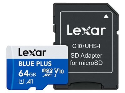Lexar Micro SDHC Blue Plus UHS-I 64GB V30 Read 100MB/s with SD adapter
