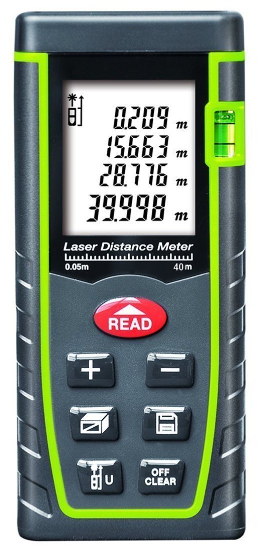 ARAS Laser Distance Meter 40m, Portable Handle Digital Measure Tool Range Finder with Bubble Level and Large Backlit LCD 4 Line Display(40m/131ft)