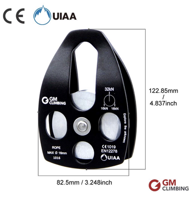 GM CLIMBING 32kN UIAA Certified Large Rescue Pulley Single/Double Sheave with Swing Plate CE/UIAA