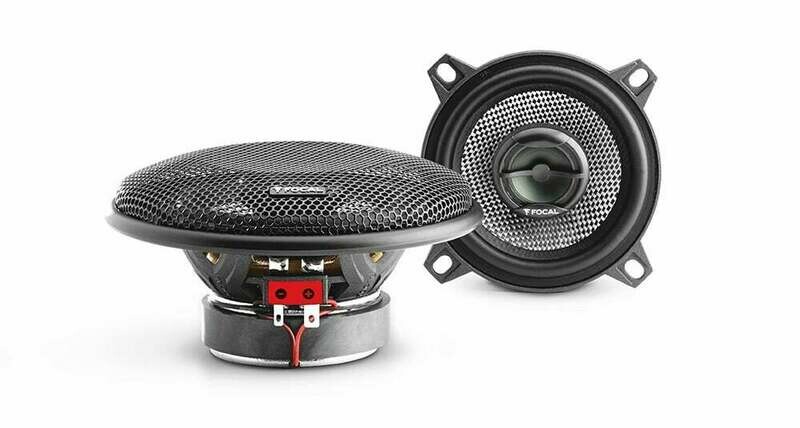Pair of Access Focal 4-inch coaxial kit speakers, with and without grilles