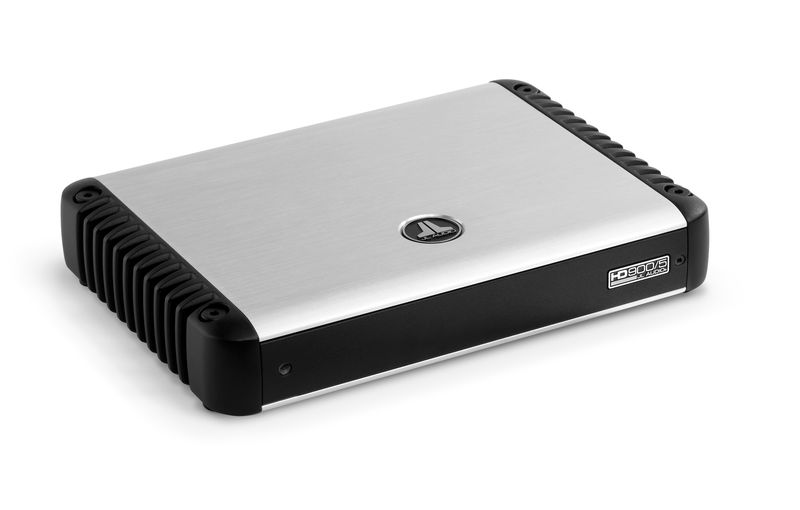 JL Audio HD900/5 5-Channel System Amplifier, top-front and left corner with flap closed
