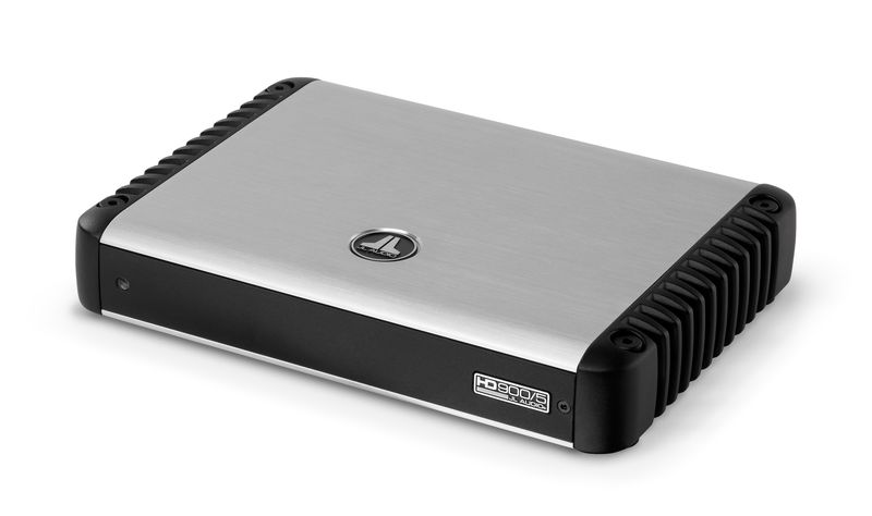 JL Audio HD900/5 5-Channel System Amplifier, top-front, right corner, with flap closed