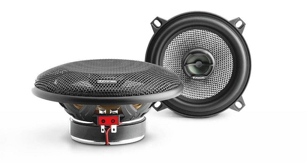 Pair of Focal Access 5.25-inch coaxial speakers, with and without grille