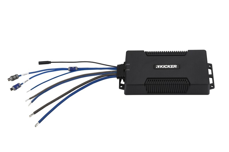 Kicker PXA6001 PXA Series Waterproof Mono Amplifier, left side with wires