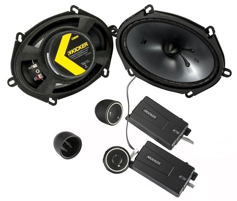 Kicker CSS684 6x8-inch component system,  2 speakers, one rear, one front with no grille; 2 crossov…