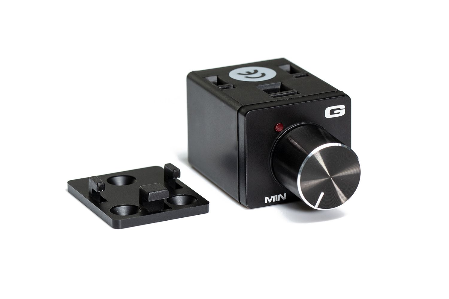 Mosconi-Gladen RTC-2 Rotary Knob Volume Control, knob unit front-angle and mounting plate
