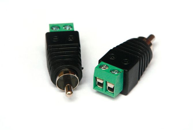 Mosconi HLRCA-M, Adapter, male RCA to terminal block, front-top and rear-top angles