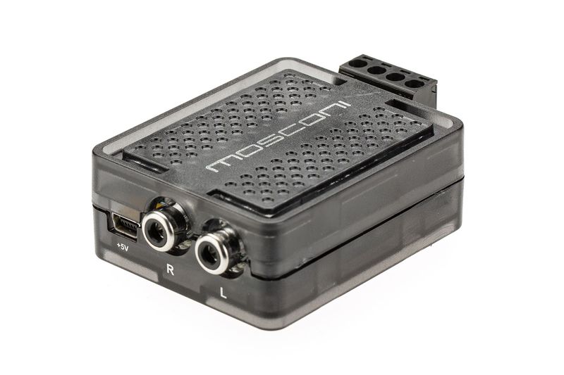 Mosconi AMAS-LD4C Universal Bluetooth Module, top-side angle with connector attached
