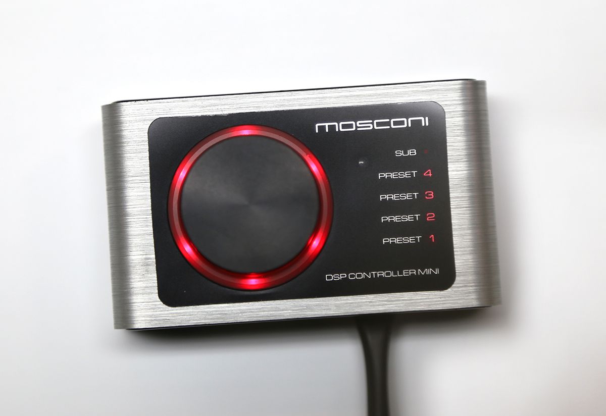 Mosconi RC-MINI Mini Remote DSP Controller, top, with red leds lit