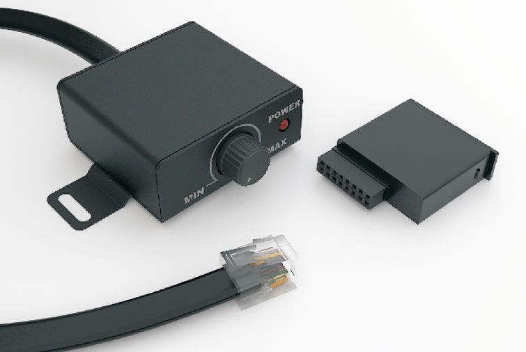 Mosconi RTC-M kit, front-top angle of rotary knob unit, cable and amp card