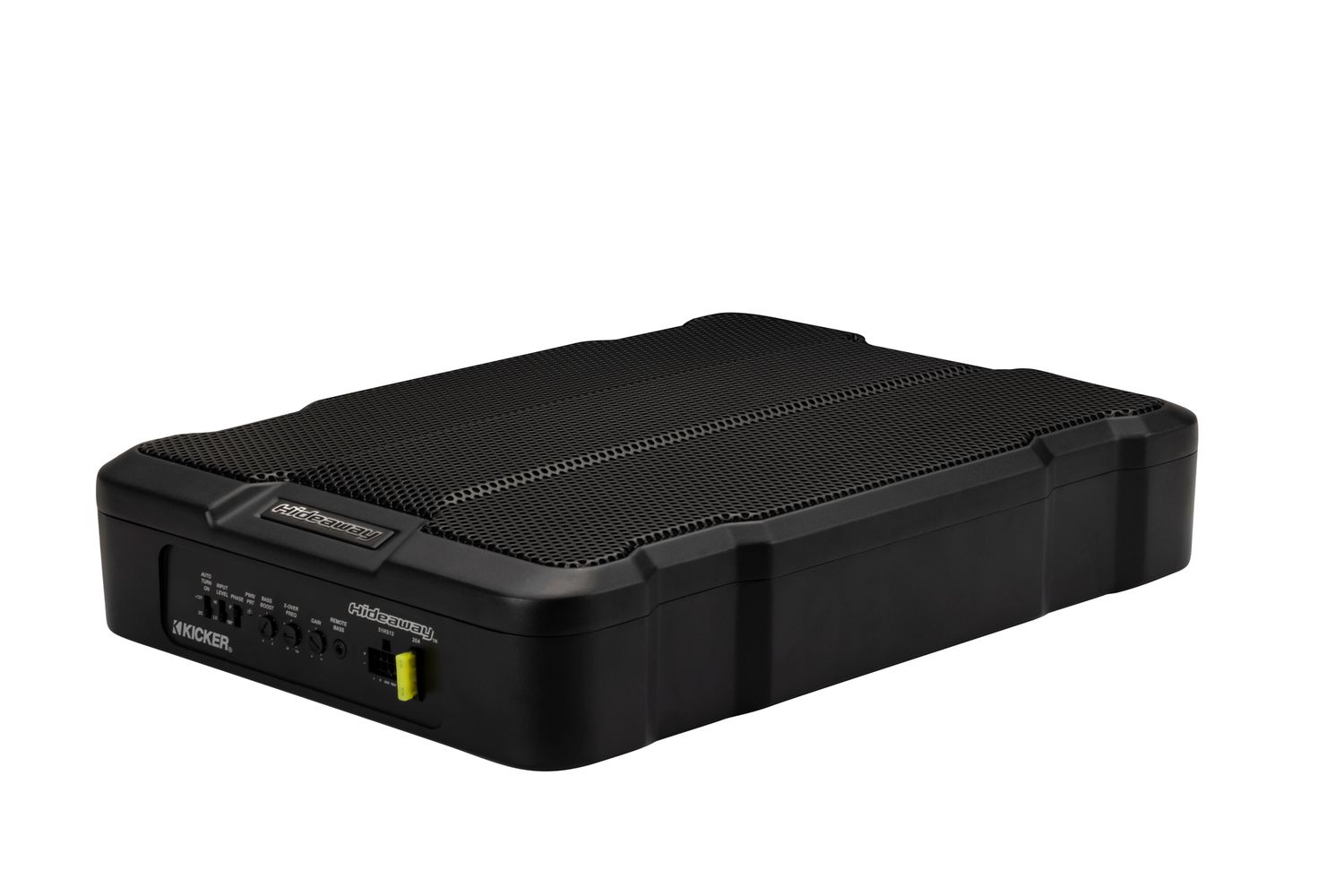 Kicker HS12 Hideaway Compact Powered Subwoofer, top-angle