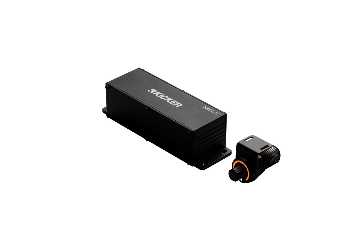 Kicker MSLC, RGBW LED lighting controller and remote dial, both front-angle