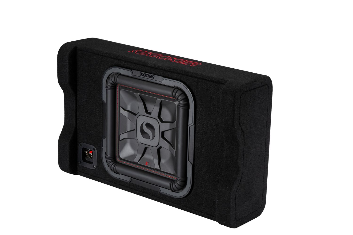 Kicker L7TDF  Powered Thin L7 Down-Firing Subwoofer Enclosure, rear-angle, L7TDF12 model