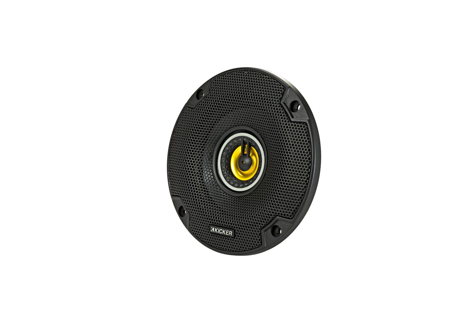 Kicker CSC44 4-inch coaxial speaker, front-side, with grille
