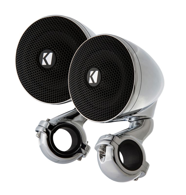 Kicker PSM34 Mini Speakers, pair front, chrome (-Ohm and PSM32 in 2-Ohm). Also available in gloss b…
