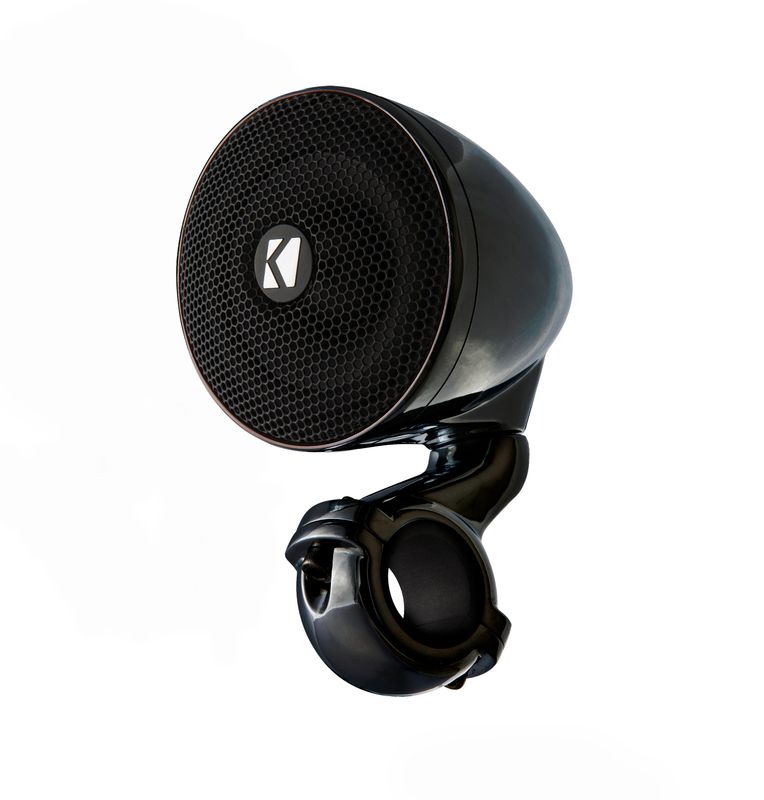 Kicker PSMB34 Mini Speakers, front-side, chrome (4-Ohm, and PSMB32 2-Ohm). Also available in chrome…