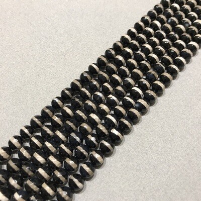 Piedra Natural Agata Tibetana Redonda Facetada 10 mm Negra