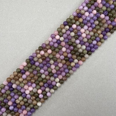 Piedra Natural Jade Redondo Mix Oliva y Morado 8  y 6 mm