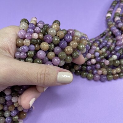 Piedra Natural Jade Redondo Mix Oliva y Morado 8  y 6 mm