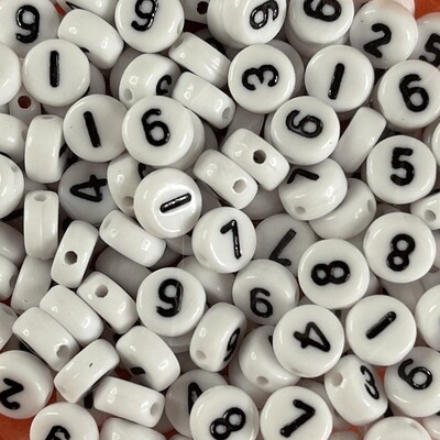 Acrílico Redondo Opaco 7 x 3.5 mm Blanco con Números Negros