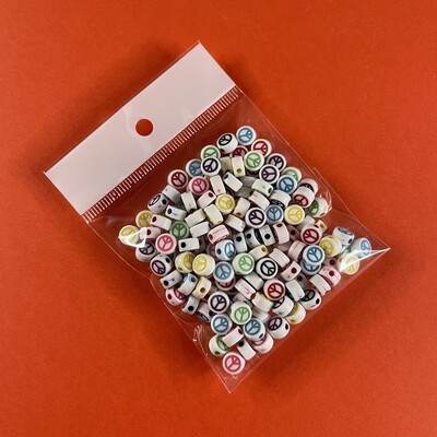 Acrílico Redondo Opaco 7 x 3.5 mm Blanco con Símbolos Paz Mix