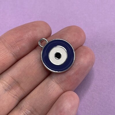 Dije de Metal Esmaltado Redondo Ojito Turco Azul 21 x 16 x 2 mm