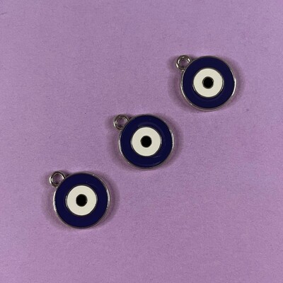 Dije de Metal Esmaltado Redondo Ojito Turco Azul 21 x 16 x 2 mm