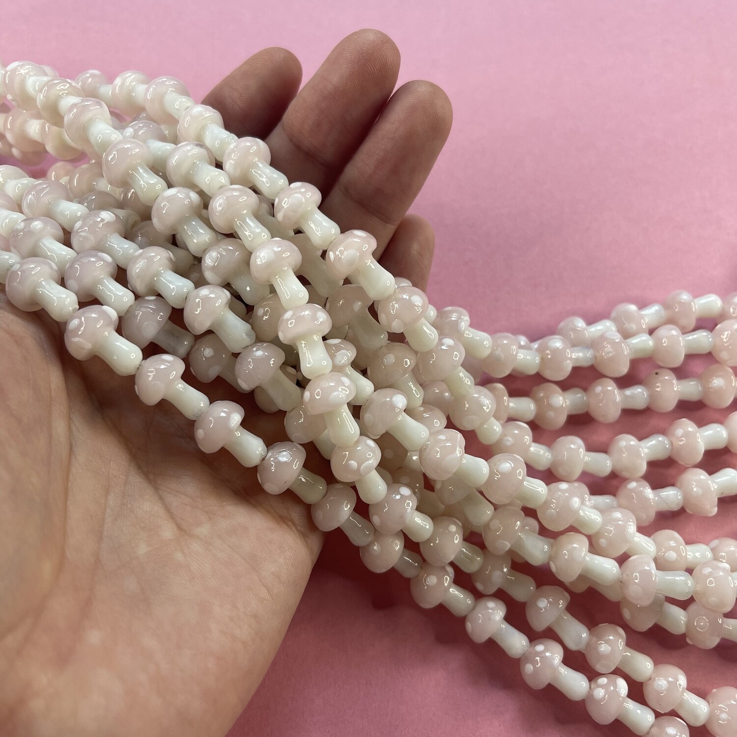 Vidrio Honguito 14 x 10 mm Blanco y Rosa