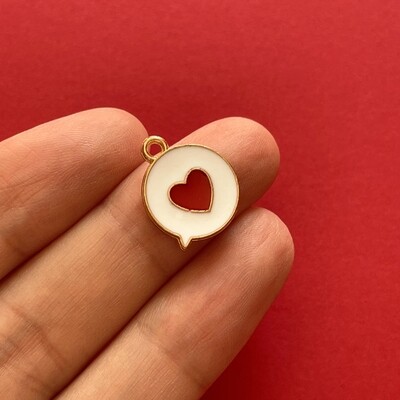 Dije de Metal Dije de Metal Dorado Esmaltado Burbuja Mensaje con Corazón 17 x 14 x 1.5 mm