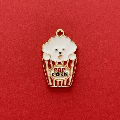 Dije de Metal Dorado Esmaltado Perrito Popcorn 28 x 17 x 1.5 mm