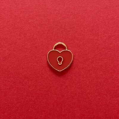 Dije de Metal Dorado Esmaltado Corazón Candado Rojo 13 x 15 x 1.5 mm