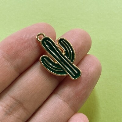 Dije de Metal Dorado Esmaltado Cactus Verde 26 x 15 x 1 mm