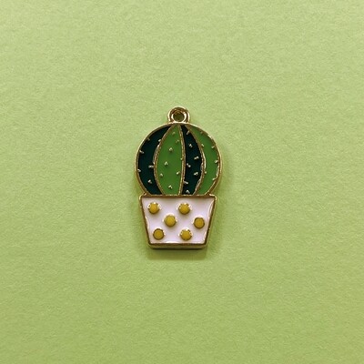 Dije de Metal Dorado Esmaltado Cactus Redondo 25 x 15 x 1.5 mm