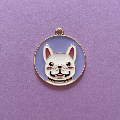 Dije de Metal Dorado Esmaltado Perrito Francés Lila 28 x 25 x 1.2 mm