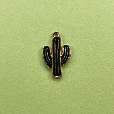 Dije de Metal Dorado Esmaltado Cactus Verde 26 x 15 x 1 mm