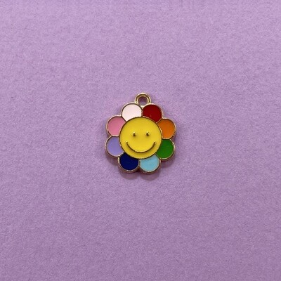 Dije de Metal Dorado Esmaltado Flor Smile Colores 18.5 x 16 x 1.5 mm