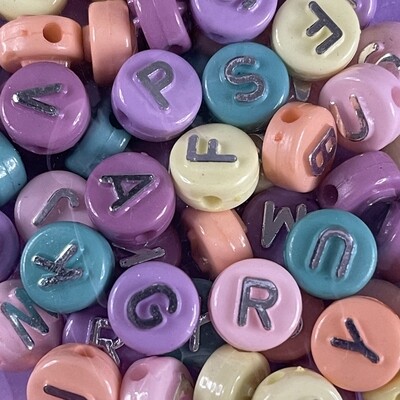 Acrílico Redondo Opaco Mix Colores Pasteles Letras Plateadas 10 mm